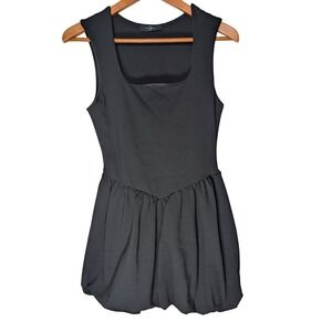 21 Saints Womens Black Bubble Hem Mini Dress Square Neck Drop Waist KD20340 L